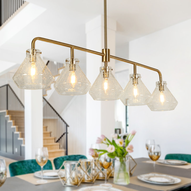 Luminaire suspendu moderne 5 lumières glam avec verre craquelé