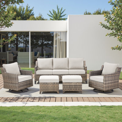 Maelie 5-Person Outdoor Patio Conversation Set With Swivel Gliders & Ottomans