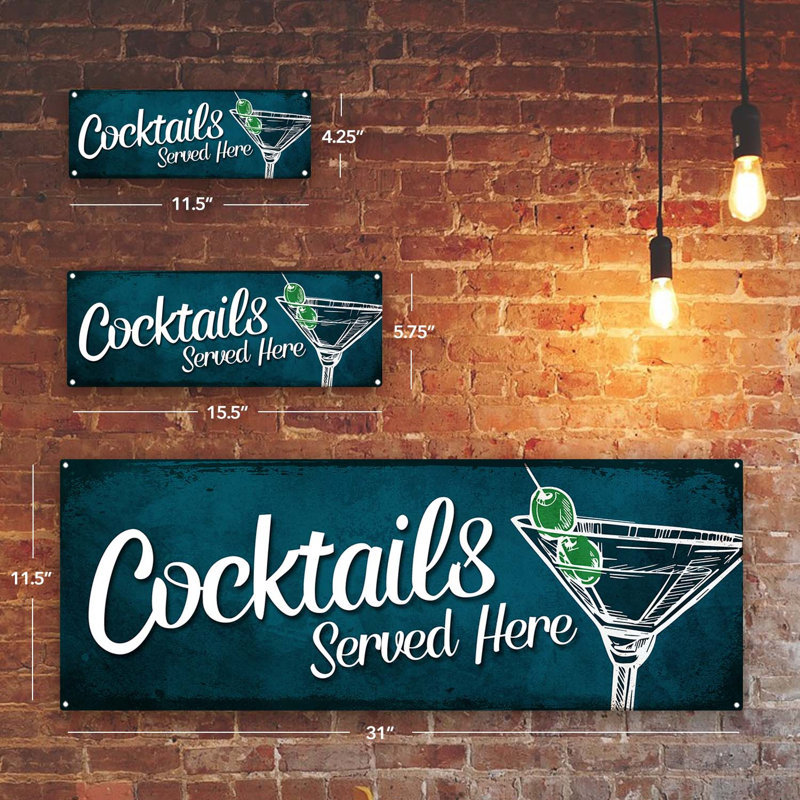 "Blue Cocktail Martini" sur métal, H 11,5 po x l 31 po