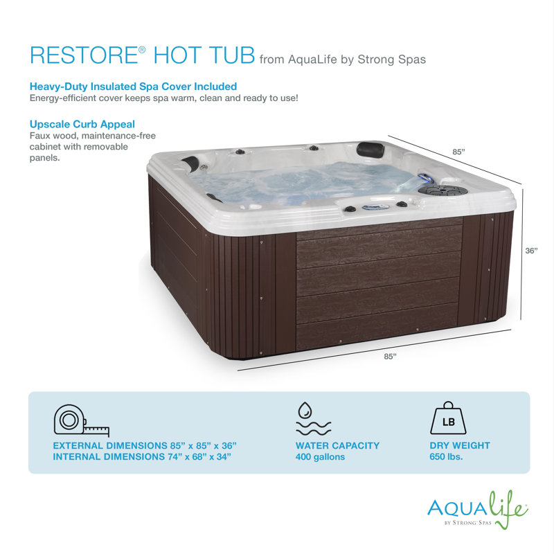 Spa 6 jets pour 50 personnes à 100 ports avec couvercle isolant Restore, Brown