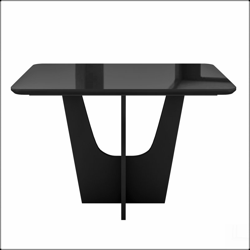 Table de salle à manger compacte à 4 places avec plateau en verre peint et base en bois, Noir