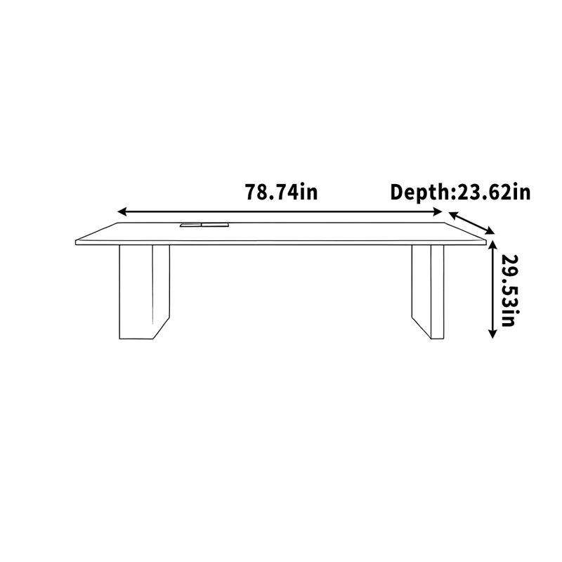 Bureau fluorescent en bois massif noir, H 29,53 po x l 78,74 po x P 23,62 po