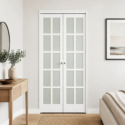 Portes pivotantes en verre trempé dépoli 24 po x 80 po, 10 carreaux, style porte-fenêtre, avec quincaillerie, portes intérieures blanches, installation facile, idéales pour placard, garde-manger, buanderie, chambre.