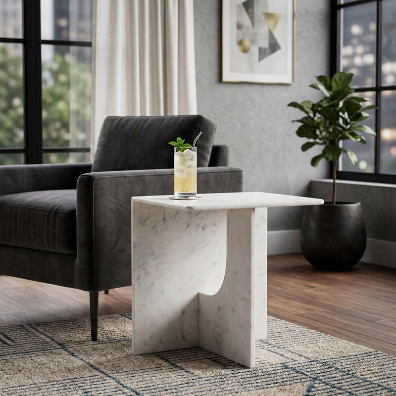 Table d'appoint rectangulaire rectangulaire en marbre avec un design moderne glamour pour le salon - Table de bout étroite Artisitc pour la chambre à coucher ou le vestibule