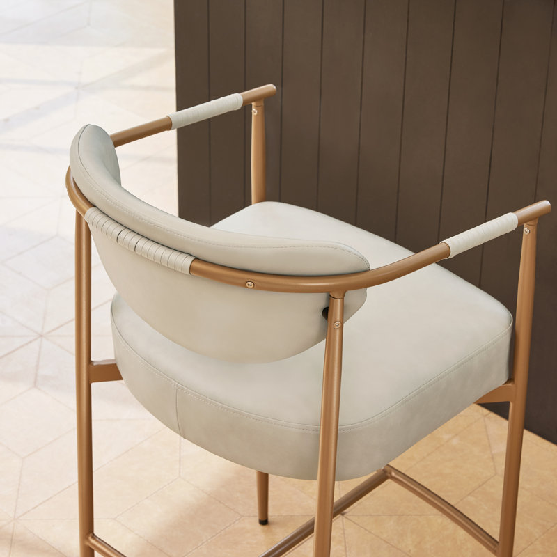 Upholstered Counter Stool with Metal Frame, Beige