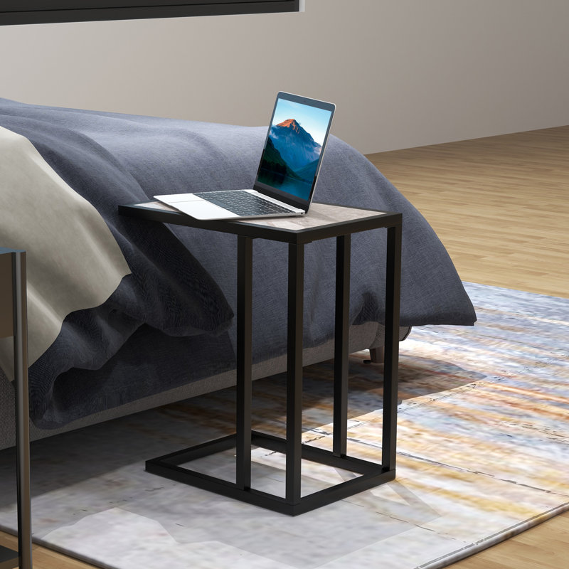 45cm W Metal Bedside Table, Grey/Black
