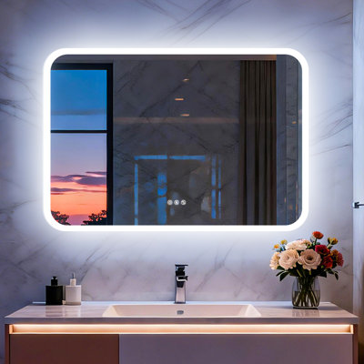 Miroir de salle de bain à DEL anti-buée avec lumières, Bluetooth, haut-parleur double puissant, température de couleur 3, intensité variable Ip66