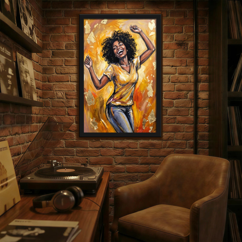 Abstract Joyful Woman Dancing With Golden Background, 30" H x 20" W