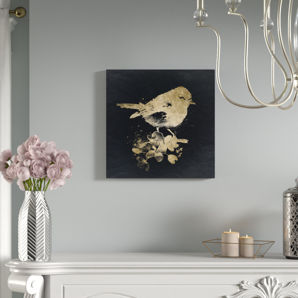 'Gold Bird' - Wrapped Canvas Printing Print