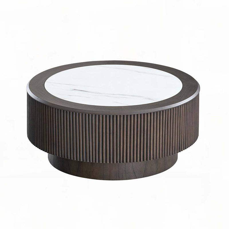 Round Coffee Table with Sturdy Pedestal, 15.94" H x 35.43" L x 35.43" W