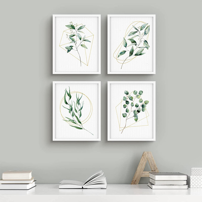 «Geometric Watercolor Forest Plants Nature Wilderness Illustration Modern Art Rustic Relax / Calm», ensemble de 4 reproductions de cadres photo