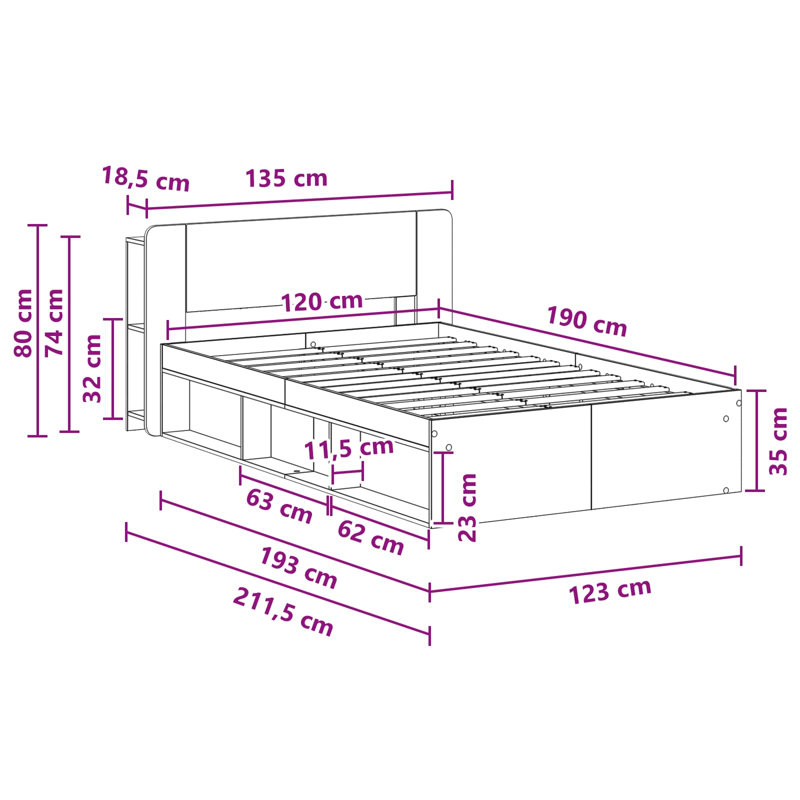 Bed, Small Double (4'), Artisan Oak