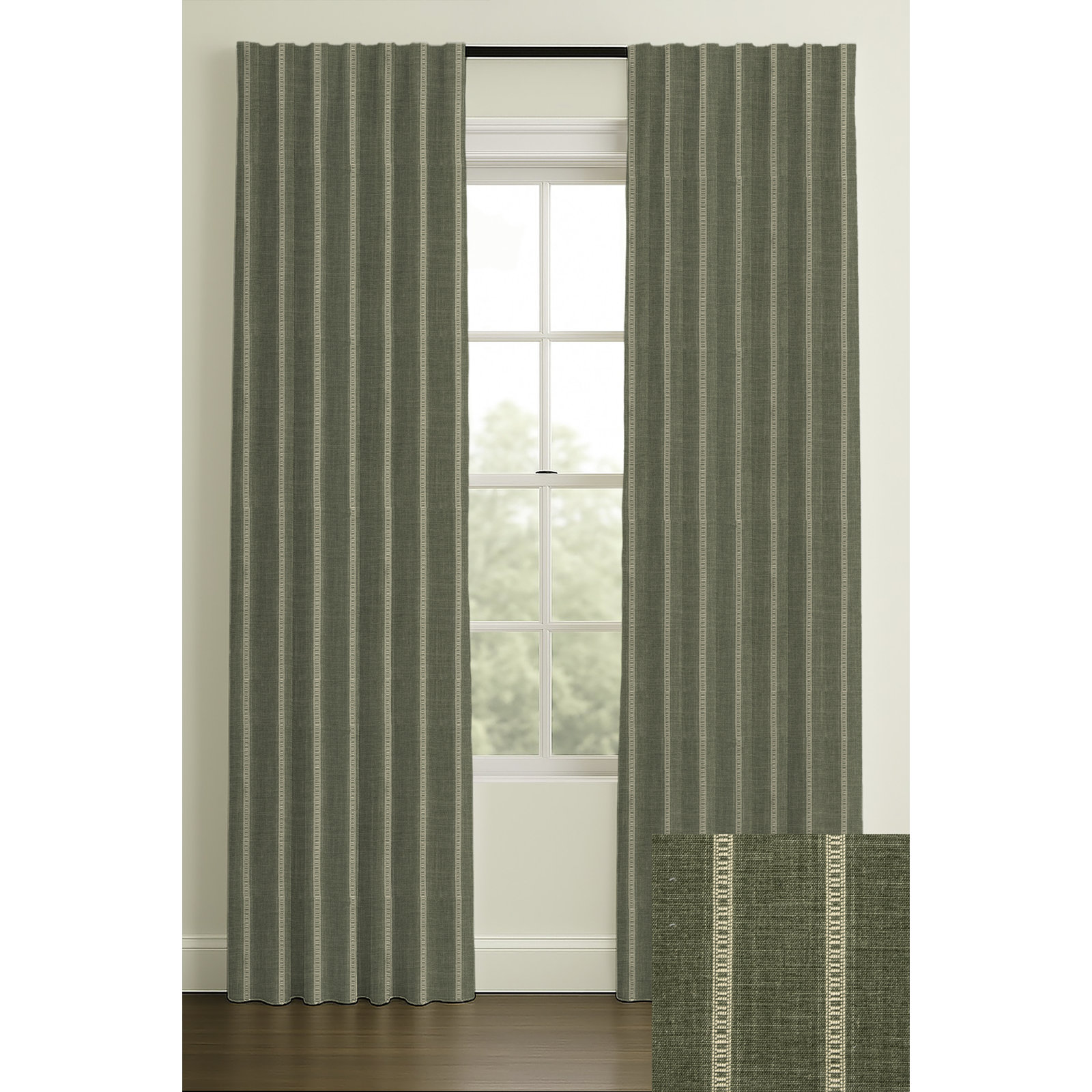 Rod Pocket/Back Tab Blackout Lining Modern Jacquard, 50" W x 84" L, Olive