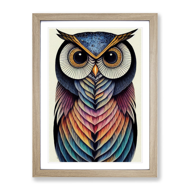 Intoxicating Owl - Wall Art, 46cm H x 34cm W x 2cm D, Oak Framed