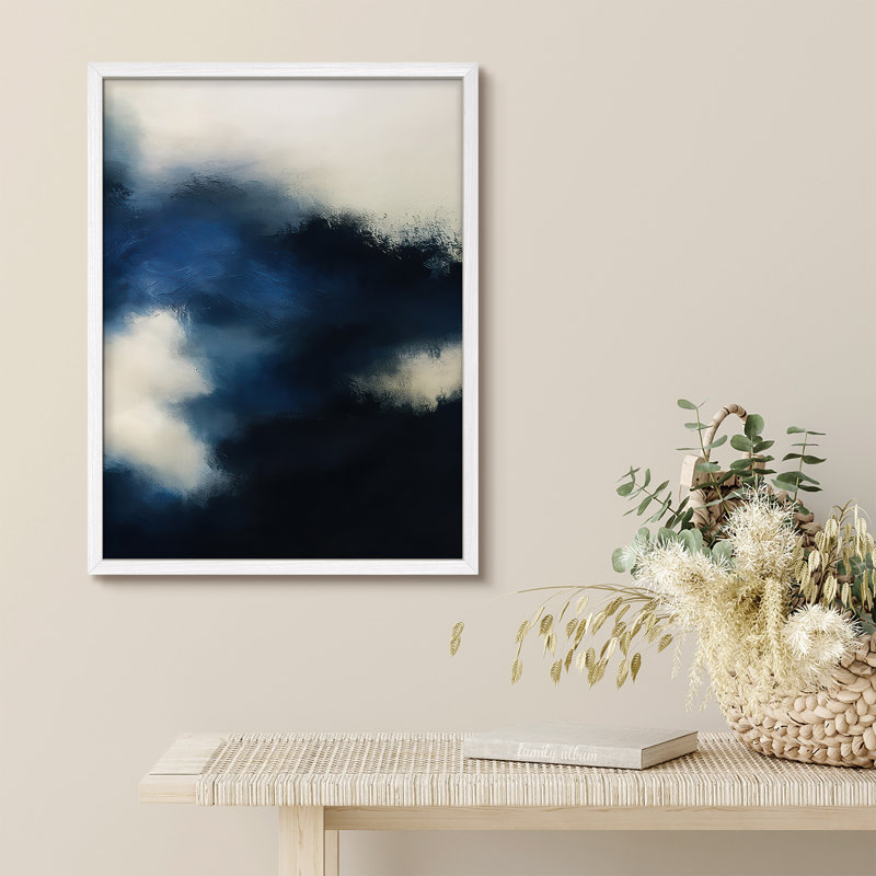 Reproduction d'art encadrée abstraite pour décoration intérieure moderne, H 14 po x l 11 po, Blanc