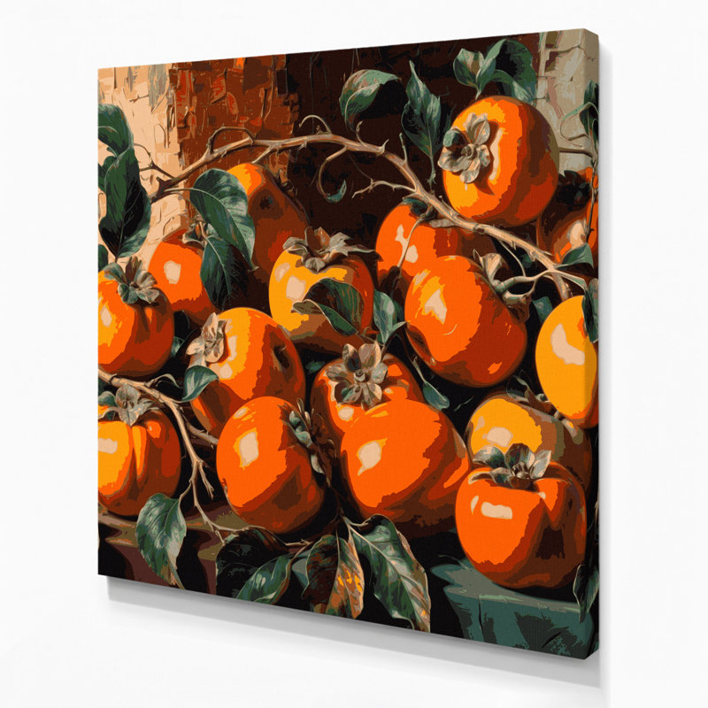 Art sur toile noir Fruit kaki, H 12 po x l 12 po