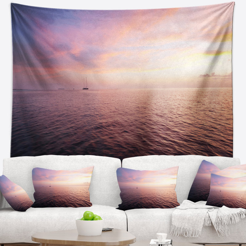 Plage, mauve, nuageux, paysage marin, vue, tapisserie, H 32 po x l 39 po