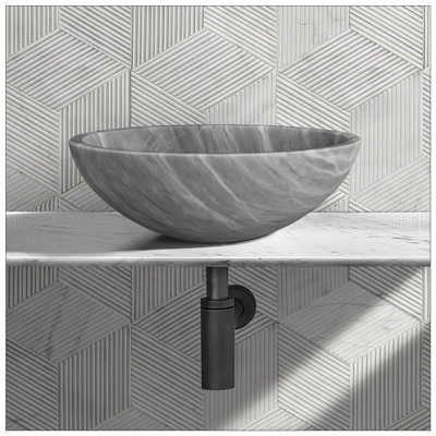 Carrara Gray Natural Marble Bathroom Vessel Sink, Semi-Polished Surface, Durable and Timeless Elegance