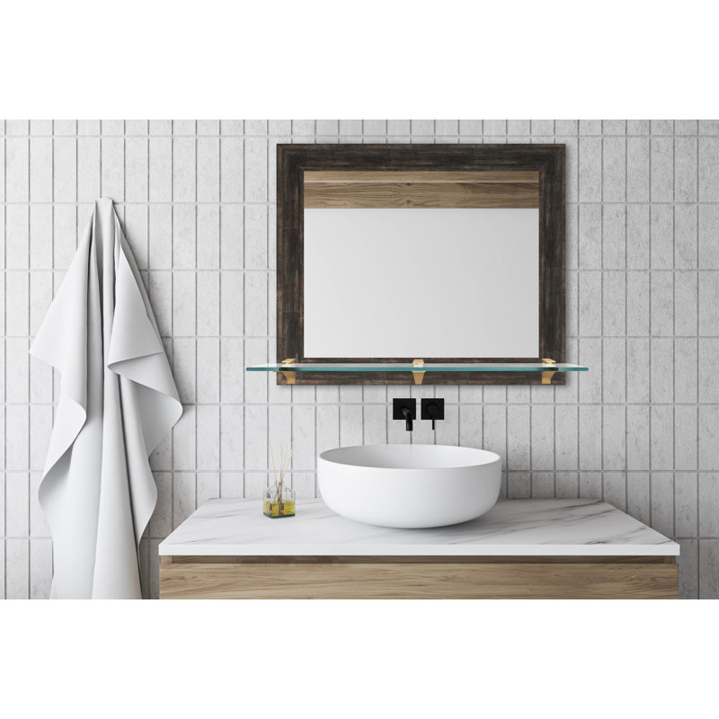 Camyle Marley Flat Wall Mirror, Brown Distressed