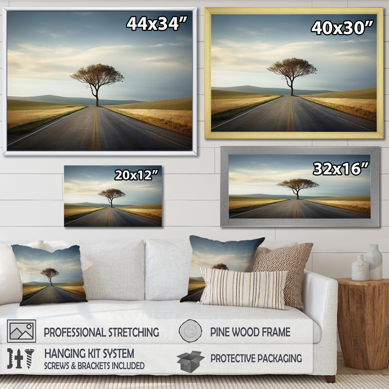 «Highway Photo Scenery On The Road On», reproduction sur toile, Cadre flottant doré, H 30 po x l 40 po x P 1,5 po