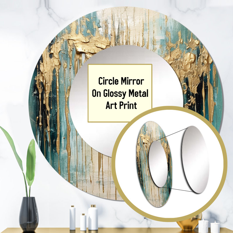 Gilded Daydreams VI - Minimalism Wall Mirror, Brown Round Decorative Mirror, Printed Metal Art, 23" x 23"
