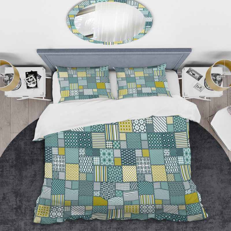 Green Creative Patchwork - Ensemble de housse de couette abstrait - Microfibre de polyester