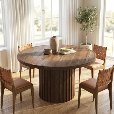 47" Dining Table, Round Dining Room Table for 4, Solid Wood+MDF