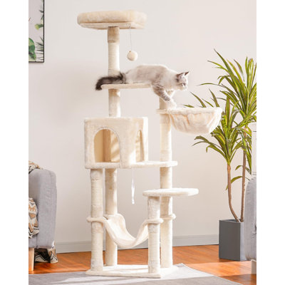 Cat Tree With Large Hammock, Multi-Level Cat Tower For Indoor Cats, Cat Condo With Sisal-Covered Scratching Posts And Top Perch, Light Grey MPJ050W