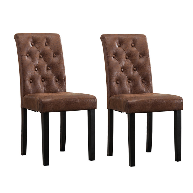 Brainard 46cm H Tufted Linen Upholstered Side Chair, Brown, 4