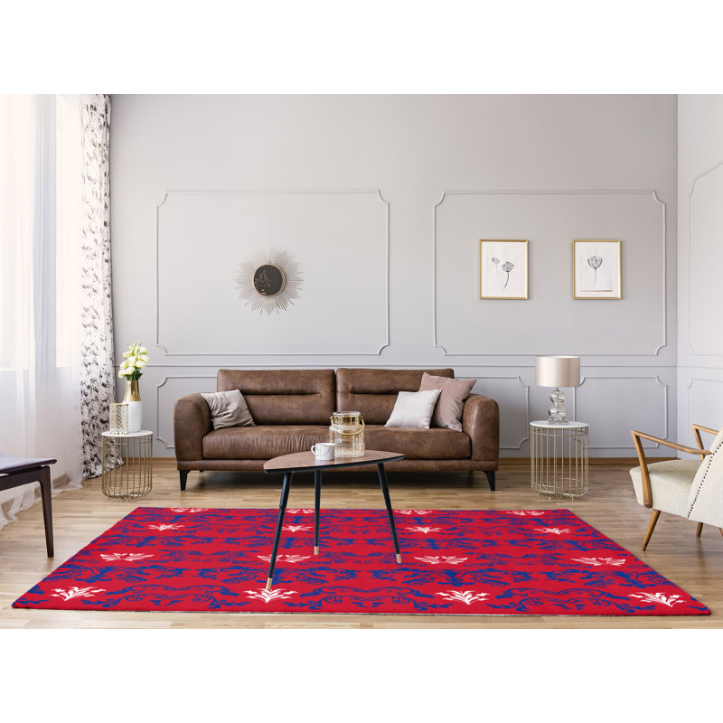 Tapis rouge / bleu marine Damask, Rectangle 9 pi x 12 pi