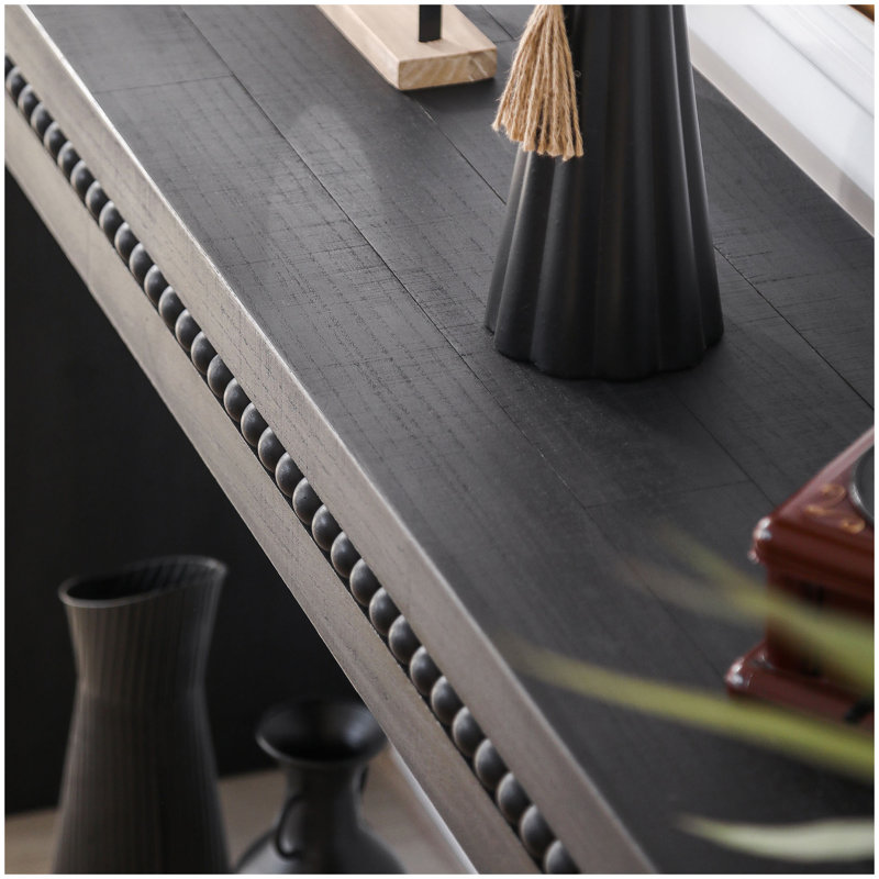 Console moderne en bois noir 64 po - Élégante table d'entrée avec bordure décorative perlée