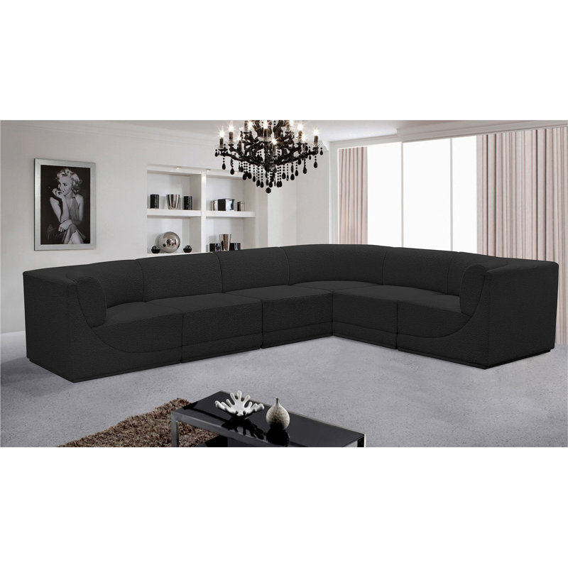 Canapé modulaire rembourré 6 pièces Ollie, Tissu bouclé noir