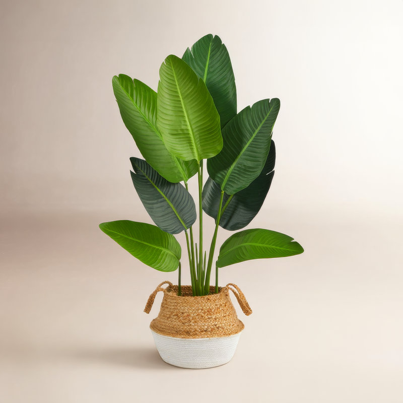 Palmier artificiel 48 po en pot, Brun clair / blanc