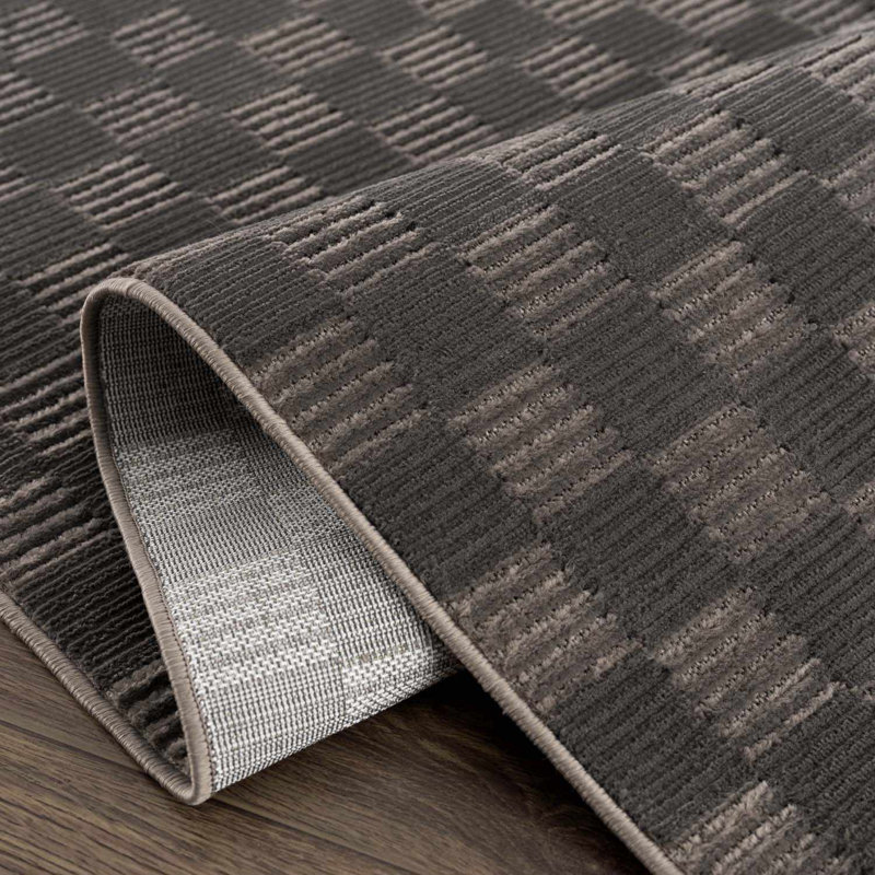 Kwan Machine Washable Modern Geometric Black Area Rug, Runner 2'7" x 7'3"