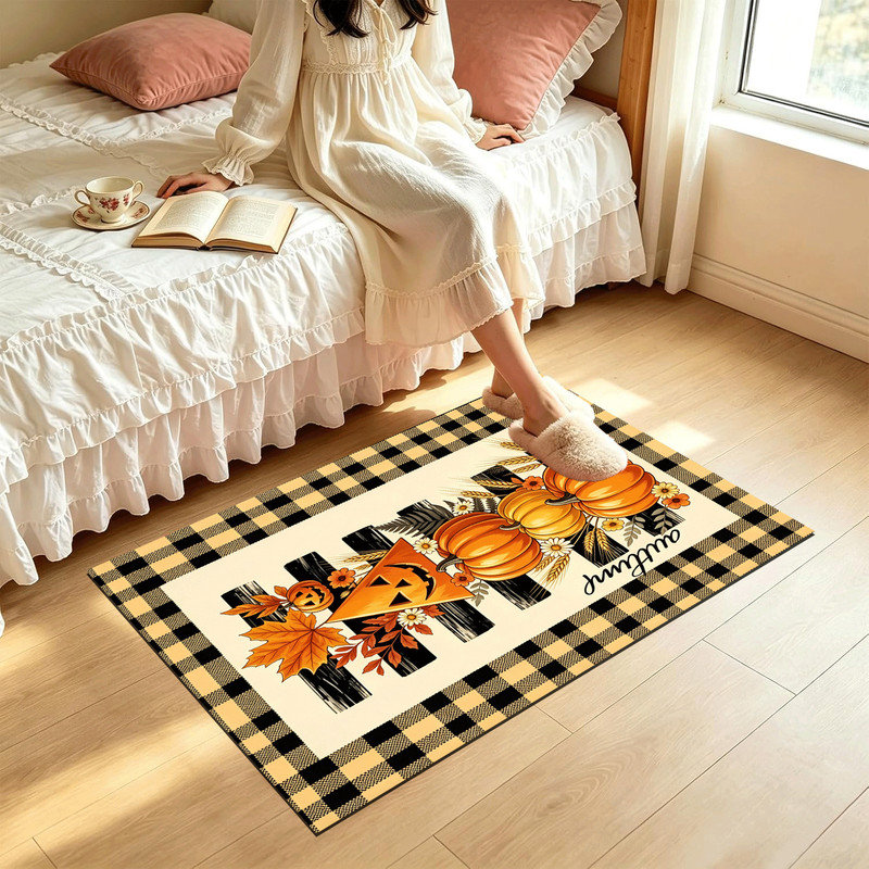 Tapis de porte antidérapant intérieur/extérieur, 61 x 91 cm, motif citrouille triangulaire., Triangle de citrouille