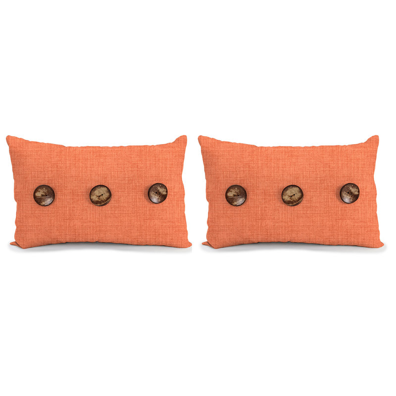 17" x 17" Sorvino Ash Solid Outdoor Throw Pillow with 3 Coconut Buttons (Set of 2), Light Orange