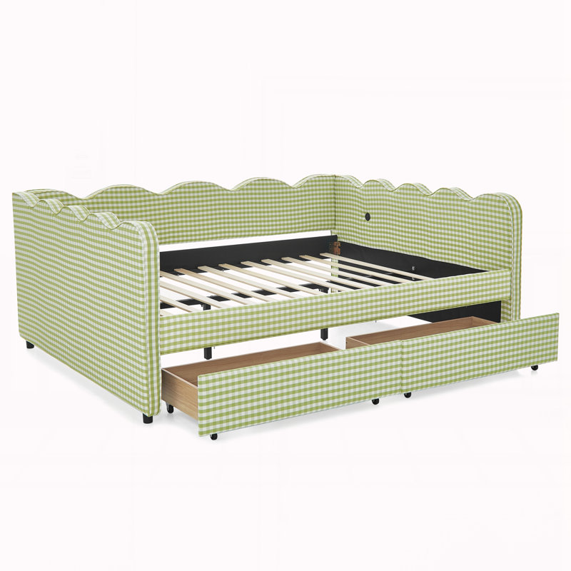 Queen Size Cozy Gingham Daybed, Green