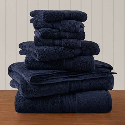 Madison Park Signature 800 GSM Dark Navy Ultra-Soft 100% Cotton Absorbent 8-Piece Towel Set