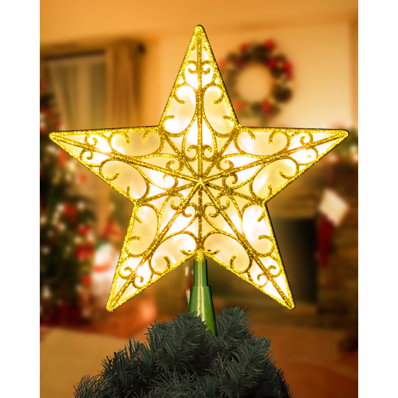 Gold Glitter 9-Inch Star Christmas Tree Topper with Smart Light