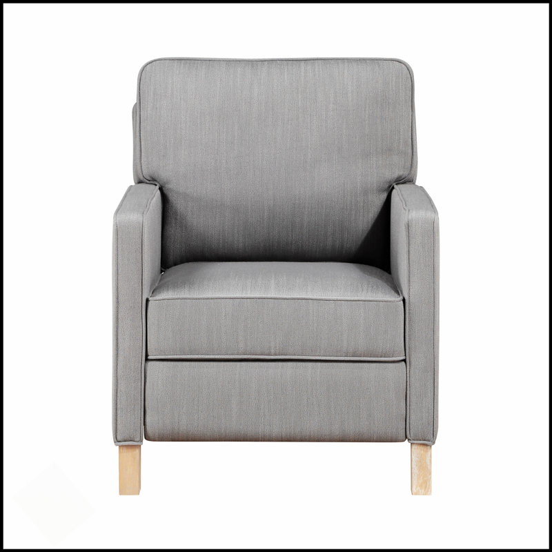Chaise inclinable classique classique avec dossier en tissu gris, structure en bois massif et rembourrage en mousse haute densité