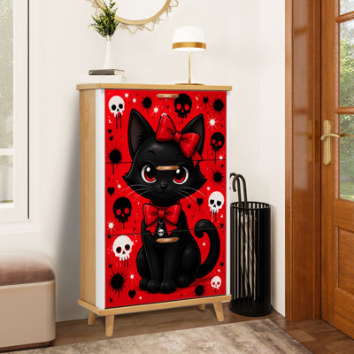 Armoire de rangement pour chaussures Minimalist Black Cat Red Bows Skulls