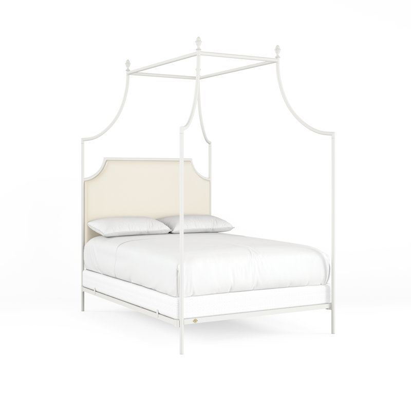 337 Flying Arch Canopy Bed | Complete Canopy, Queen, Matte White/Beige