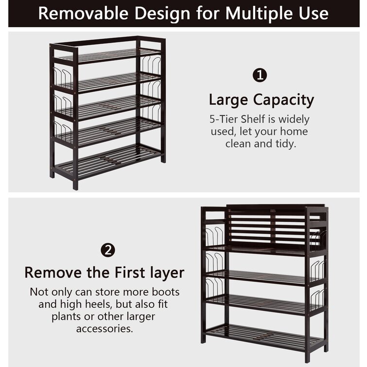 SONGMICS 5-Tier Shoe Rack with 4 Hooks