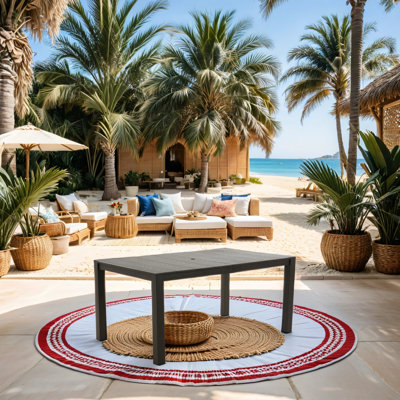 Rectangular Aluminum Dining Table with Woodgrain Top