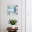 Key storage box, Opens to the right, 30x30x5, White, Geometric patterns with blue and yellow contrast, 