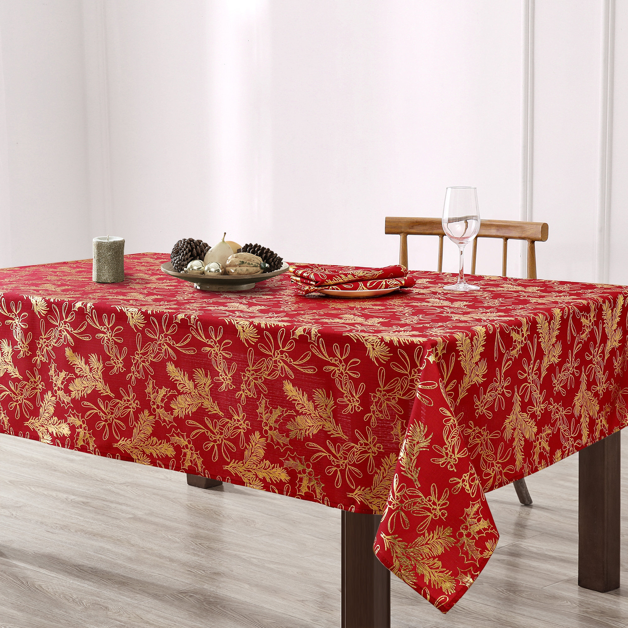 The Holiday Aisle® Kailyne Foil Woodland Holiday Fabric Tablecloth | Wayfair