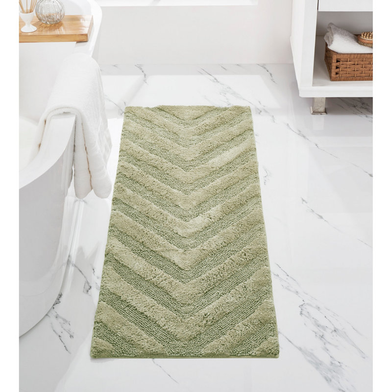 Branston 100% Cotton 1990 GSM Tufted Bath Rug with Non-Slip Backing, OEKO-TEX Certified, Machine Washable, Luxurious Chevron Pattern, Ultra Soft & Absorbent Bathroom Rug, 20" x 60" Runner, Sage