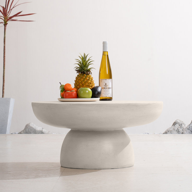 Round Outdoor Coffee Table, Cream