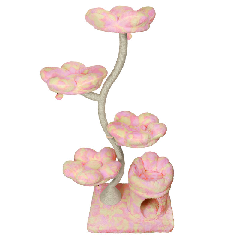 Tour pour arbre à chat 4 couches avec lit pour chat et cachette, arbre à chat multicolore avec poteau à griffer, housses amovibles et lavables