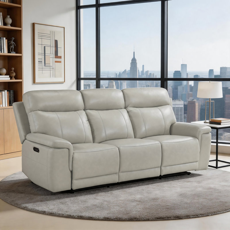 Canapé inclinable électrique moderne en cuir fleur 87 po avec appui-tête, ports USB-A et USB-C Amaris